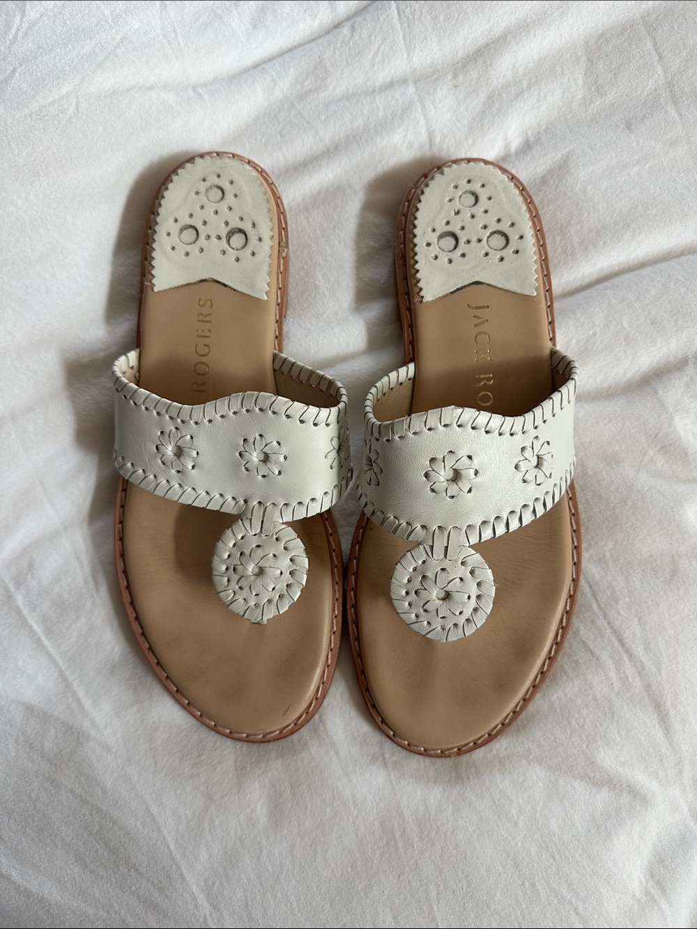 Jack Rogers White Leather Gladiator-Style Thong Sandals